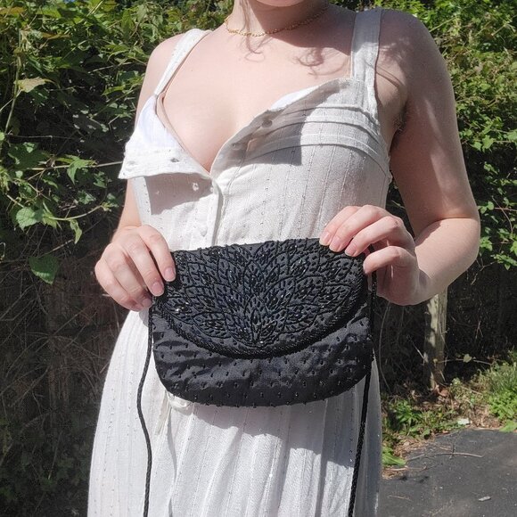 ❝ bloomingdale's vintage 90s beaded black purse .✦ ݁ ˖ ❞ - Picture 3 of 7